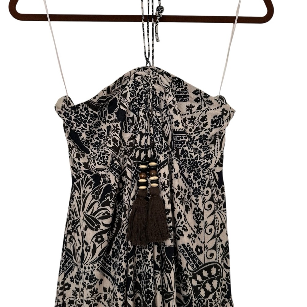 VICI Boho Halter Maxi‎ Dress Babydoll Black Cream Floral Resort Wear Beachy S - Picture 7 of 16